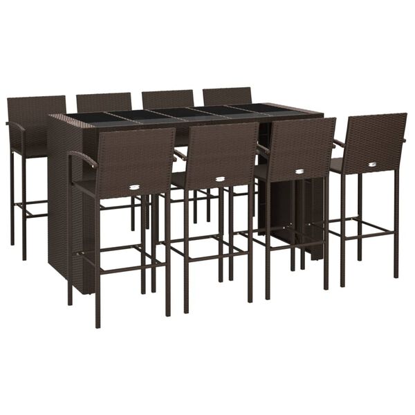 vidaXL 9 Piece Garden Bar Set Brown Poly Rattan