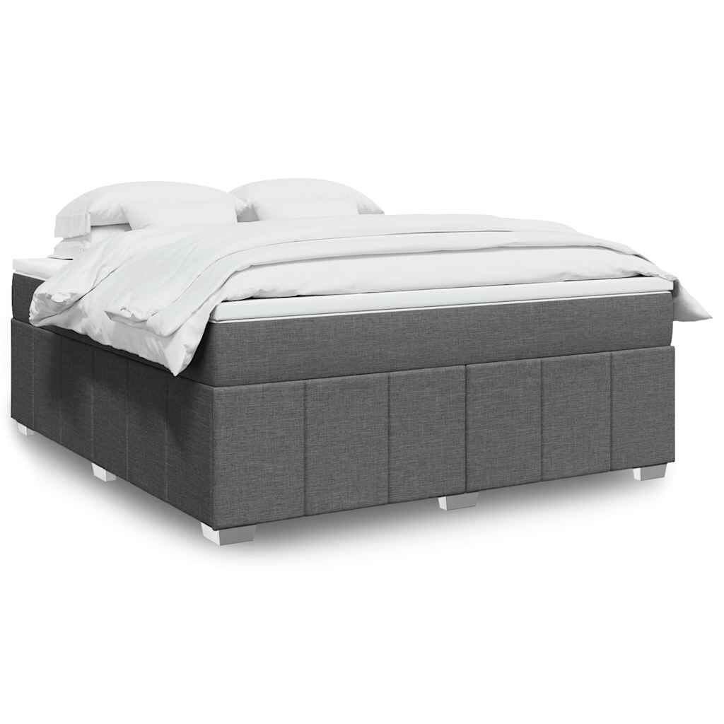 vidaXL Box Spring Bed with Mattress Dark Grey King Fabric