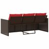 vidaXL Garden Sofa with Cushions 3-Seater Brown Poly Rattan