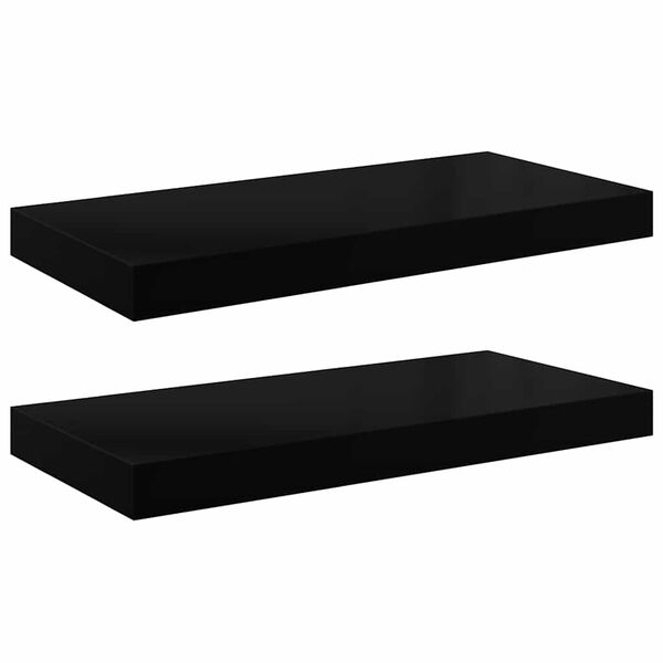 vidaXL Floating Wall Shelves 2 pcs High Gloss Black 50x23x3.8 cm MDF