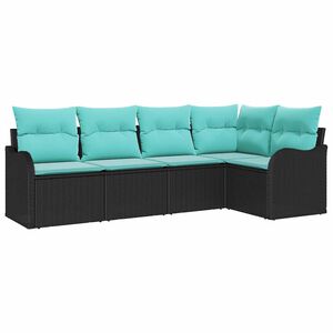vidaXL Garden Sofa Set with Storage 5 pcs Black Poly Rattan