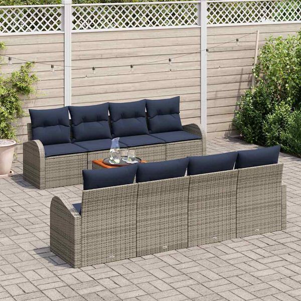 vidaXL Garden Sofa Set with Cushion 9 pcs Grey Poly Rattan