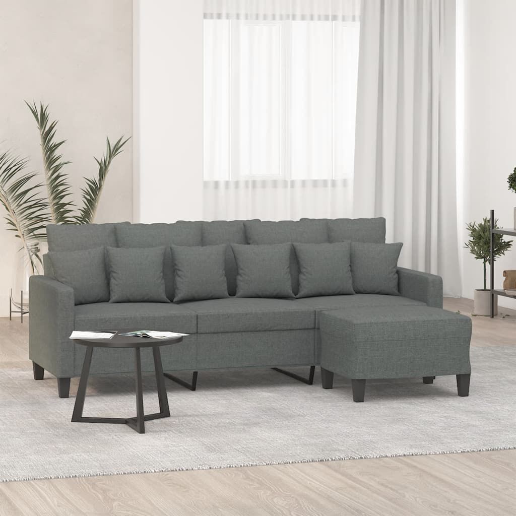 vidaXL 3-Seater Sofa with Footstool Dark Grey 180 cm Fabric