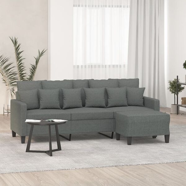 vidaXL 3-Seater Sofa with Footstool Dark Grey 180 cm Fabric