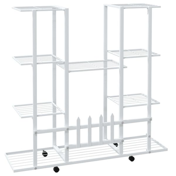vidaXL Flower Stand with Wheels 94.5x24.5x91.5 cm White Iron
