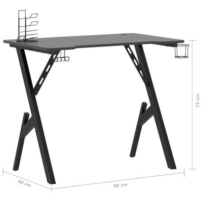 vidaXL Gaming Desk with Y Shape Legs Black 90x60x75 cm