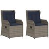 vidaXL Reclining Garden Chairs 2 pcs with Cushions Grey Poly Rattan