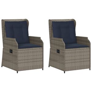 vidaXL Reclining Garden Chairs 2 pcs with Cushions Grey Poly Rattan