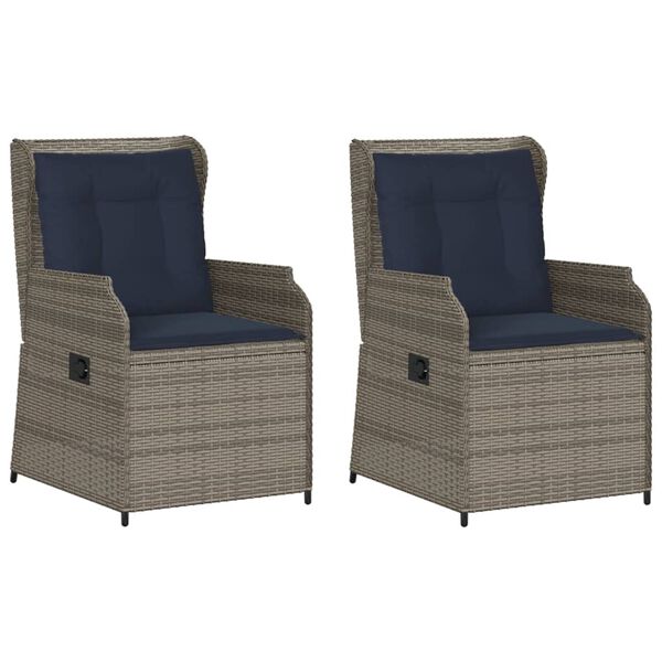 vidaXL Reclining Garden Chairs 2 pcs with Cushions Grey Poly Rattan