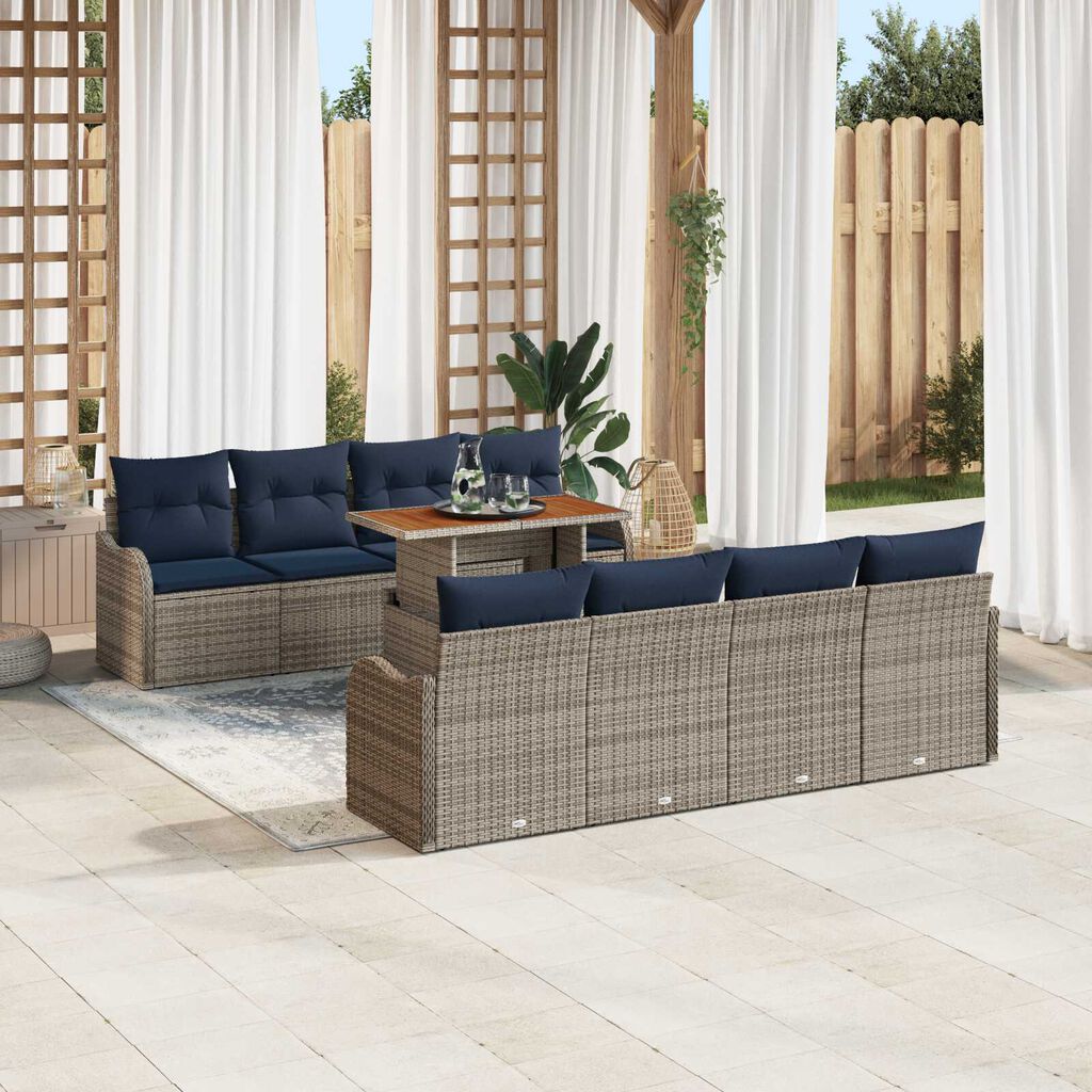 vidaXL 9 Piece Garden Sofa Set with Cushions Grey Poly Rattan Acacia