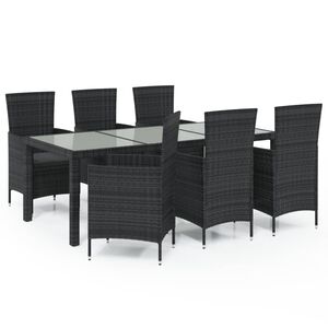 vidaXL 7 Piece Outdoor Dining Set with Cushions Poly Rattan Black