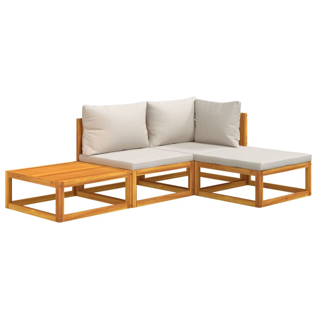 vidaXL 4 Piece Garden Lounge Set with Light Grey Cushions Solid Wood