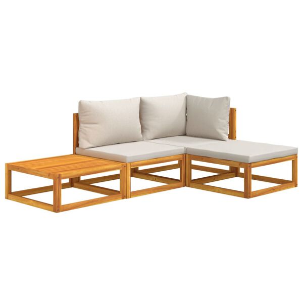 vidaXL 4 Piece Garden Lounge Set with Light Grey Cushions Solid Wood