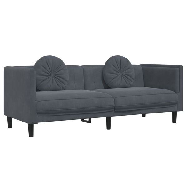 vidaXL 2 Piece Sofa Set with Pillows Dark Grey Velvet