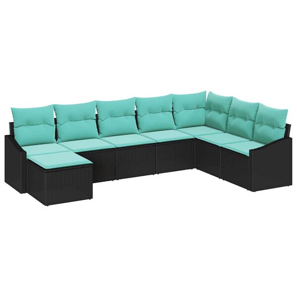 vidaXL Garden Sofa Set 8 pcs Black and Turquoise Poly Rattan