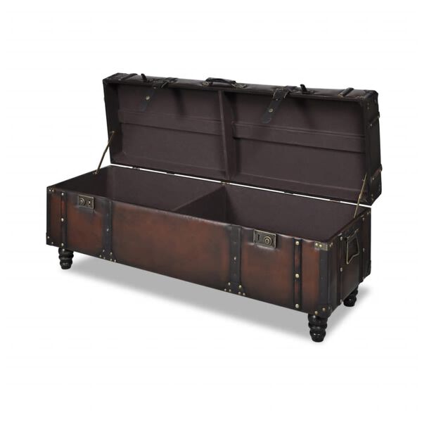 vidaXL Storage Benches 3 pcs Dark Brown Solid Wood Pine&Faux Leather
