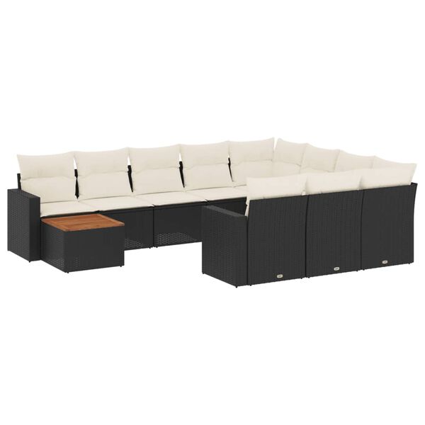 vidaXL 11 Piece Garden Sofa Set with Cushions Black Poly Rattan