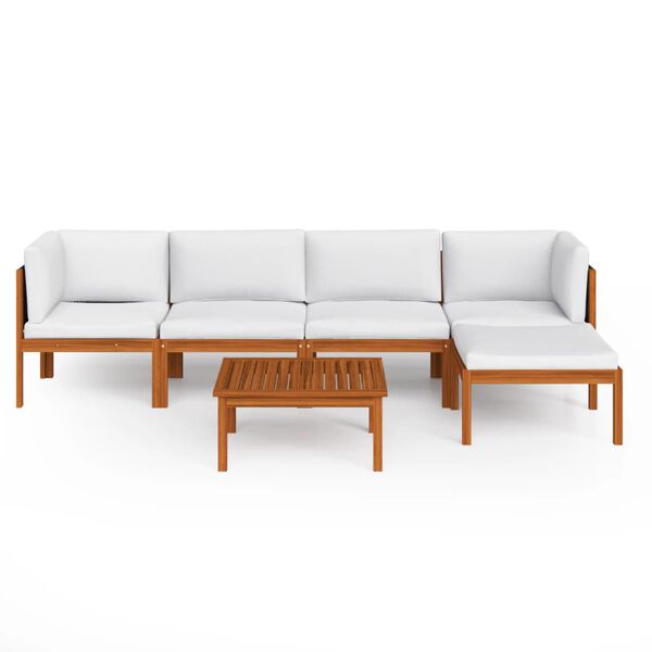 vidaXL 6 Piece Garden Lounge Set with Cushions Cream Solid Acacia Wood