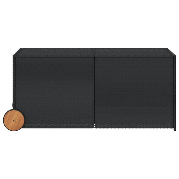 vidaXL Garden Storage Box with Wheels Black 283L Poly Rattan