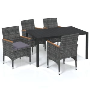 vidaXL 5 Piece Garden Dining Set with Cushions Poly Rattan Grey