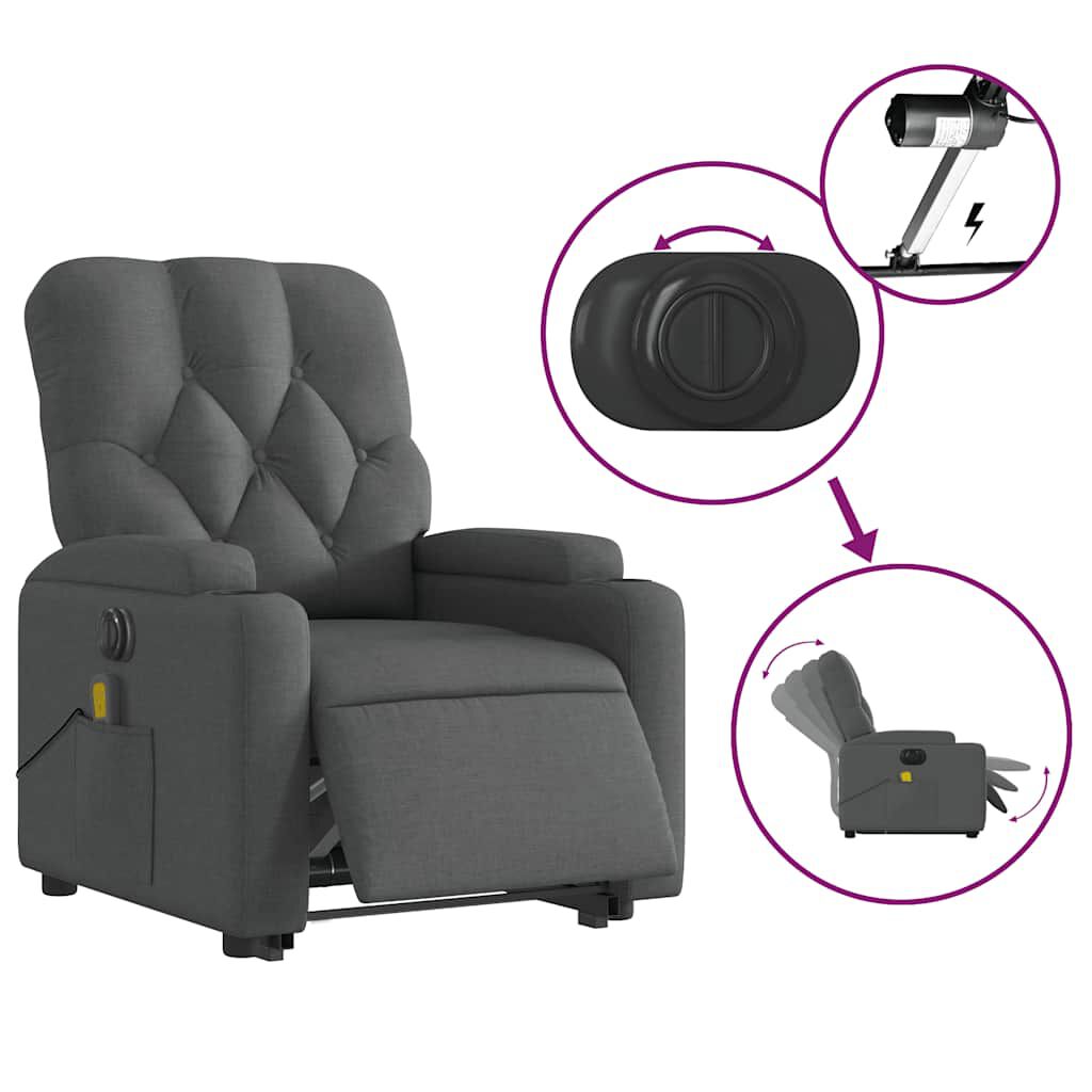 vidaXL Electric Stand up Massage Recliner Chair Dark Grey Fabric