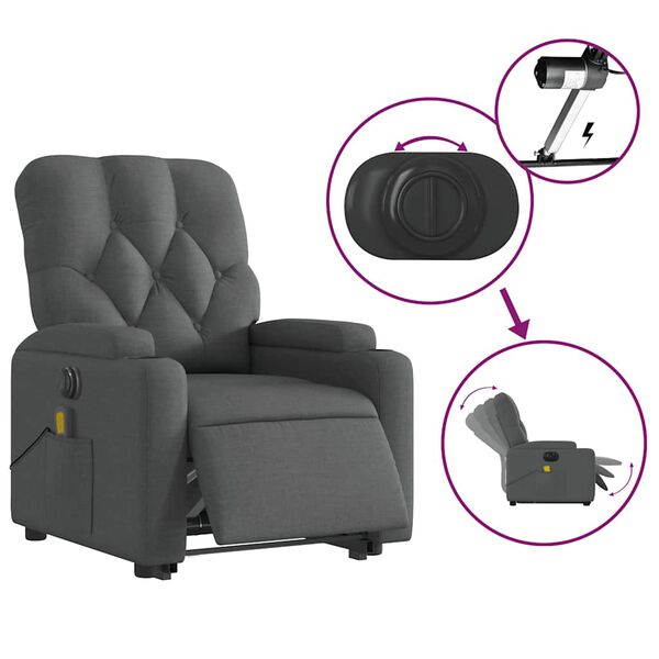 vidaXL Electric Stand up Massage Recliner Chair Dark Grey Fabric