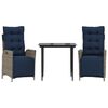 vidaXL 3 Piece Garden Dining Set with Cushions Grey Poly Rattan