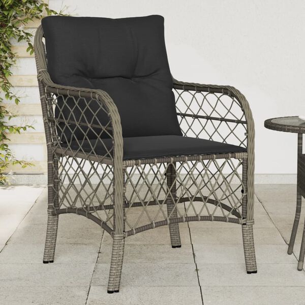 vidaXL Garden Chairs with Cushions 2 pcs Grey Poly Rattan