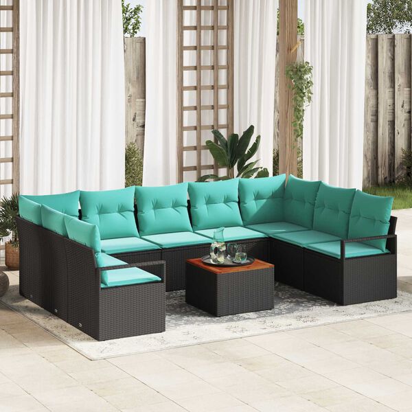 vidaXL Garden Sofa Set 10 pcs Black, turquoise