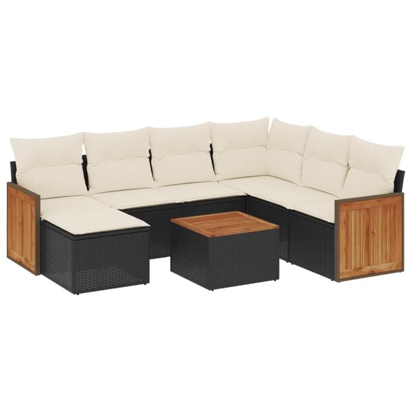vidaXL 8 Piece Garden Sofa Set with Cushions Black Poly Rattan