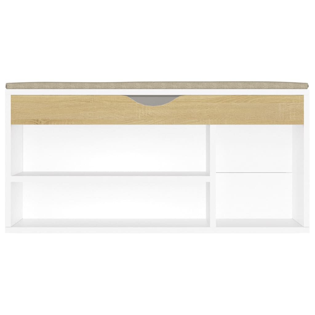 vidaXL Shoe Bench with Cushion White and Sonoma Oak 104x30x49 cm Engineered Wood