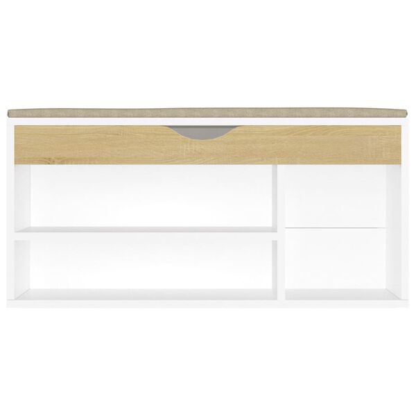 vidaXL Shoe Bench with Cushion White and Sonoma Oak 104x30x49 cm Engineered Wood