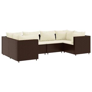 vidaXL 6 Piece Garden Lounge Set with Cushions Brown Poly Rattan