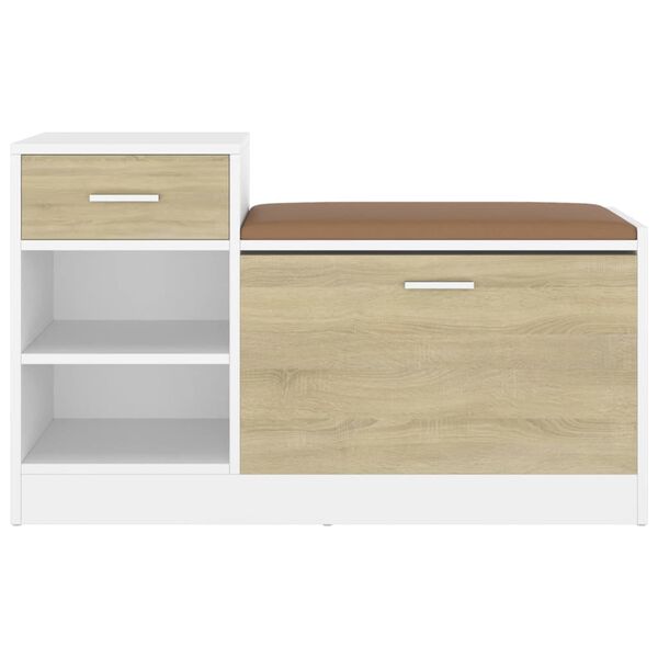 vidaXL Shoe Bench White and Sonoma Oak 94.5x31x57 cm Engineered Wood
