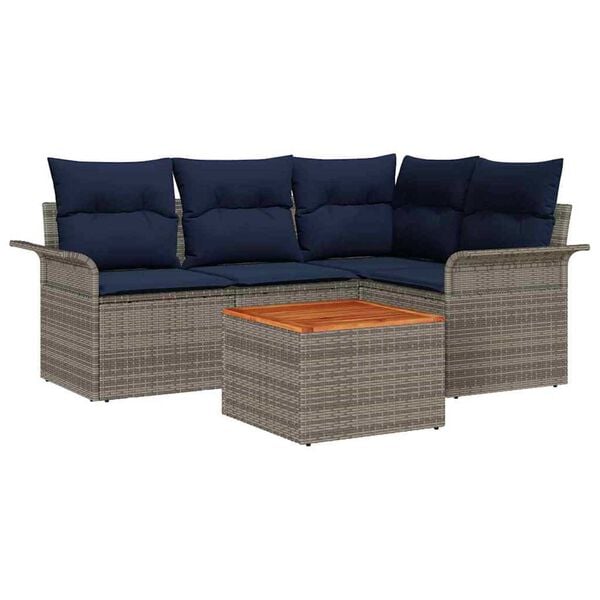 vidaXL Garden Sofa Set 5 pcs Grey Poly rattan