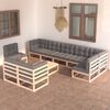 vidaXL 10 Piece Garden Lounge Set with Cushions Solid Pinewood