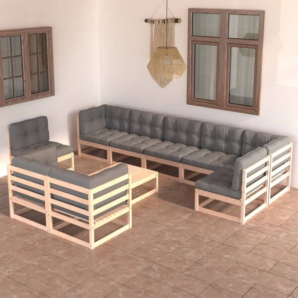 vidaXL 10 Piece Garden Lounge Set with Cushions Solid Pinewood