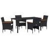 vidaXL Garden Dining Set with Cushion 5 pcs Black Poly Rattan