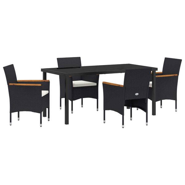 vidaXL Garden Dining Set with Cushion 5 pcs Black Poly Rattan