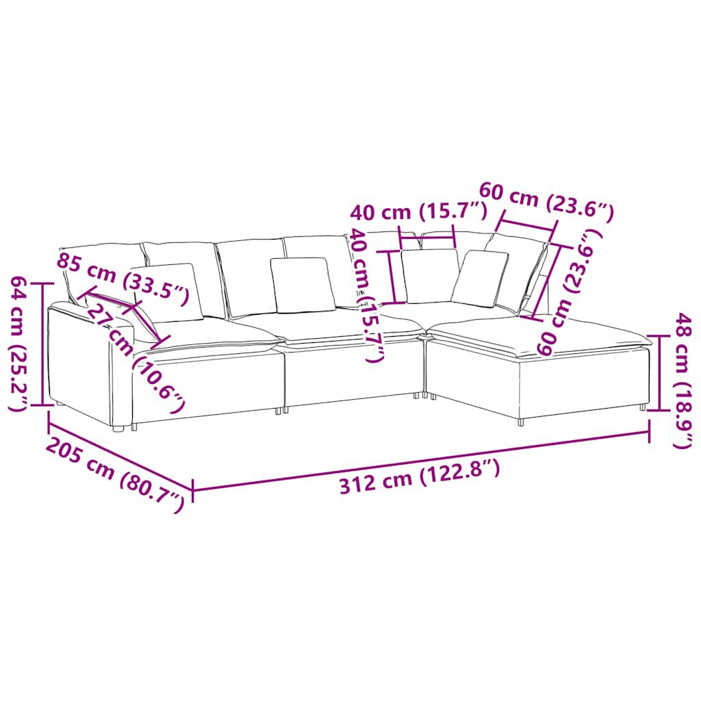 vidaXL Modular Sofa with Footstool&Cushions Velvet Dark Grey