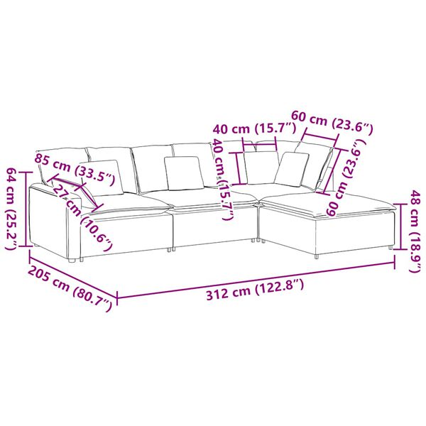 vidaXL Modular Sofa with Footstool&Cushions Velvet Dark Grey