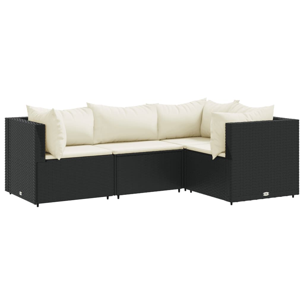 vidaXL 4 Piece Garden Lounge Set with Cushions Black Poly Rattan