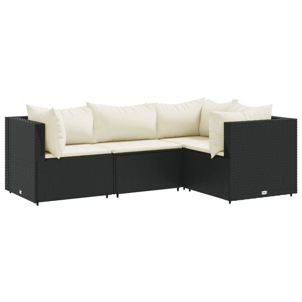 vidaXL 4 Piece Garden Lounge Set with Cushions Black Poly Rattan