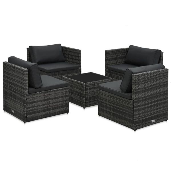 vidaXL 5 Piece Garden Lounge Set with Cushions Poly Rattan Grey