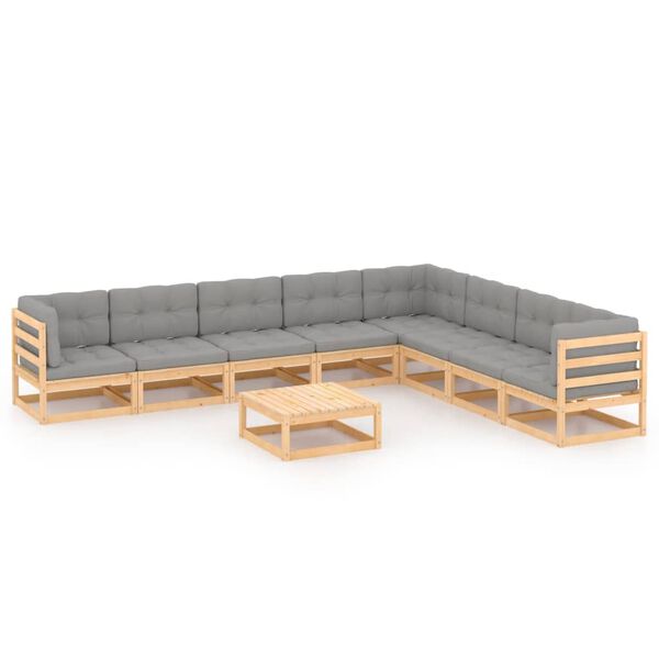 vidaXL 9 Piece Garden Lounge Set with Cushions Solid Pinewood