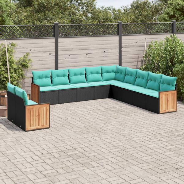 vidaXL 11 Piece Garden Sofa Set with Cushions Black Poly Rattan