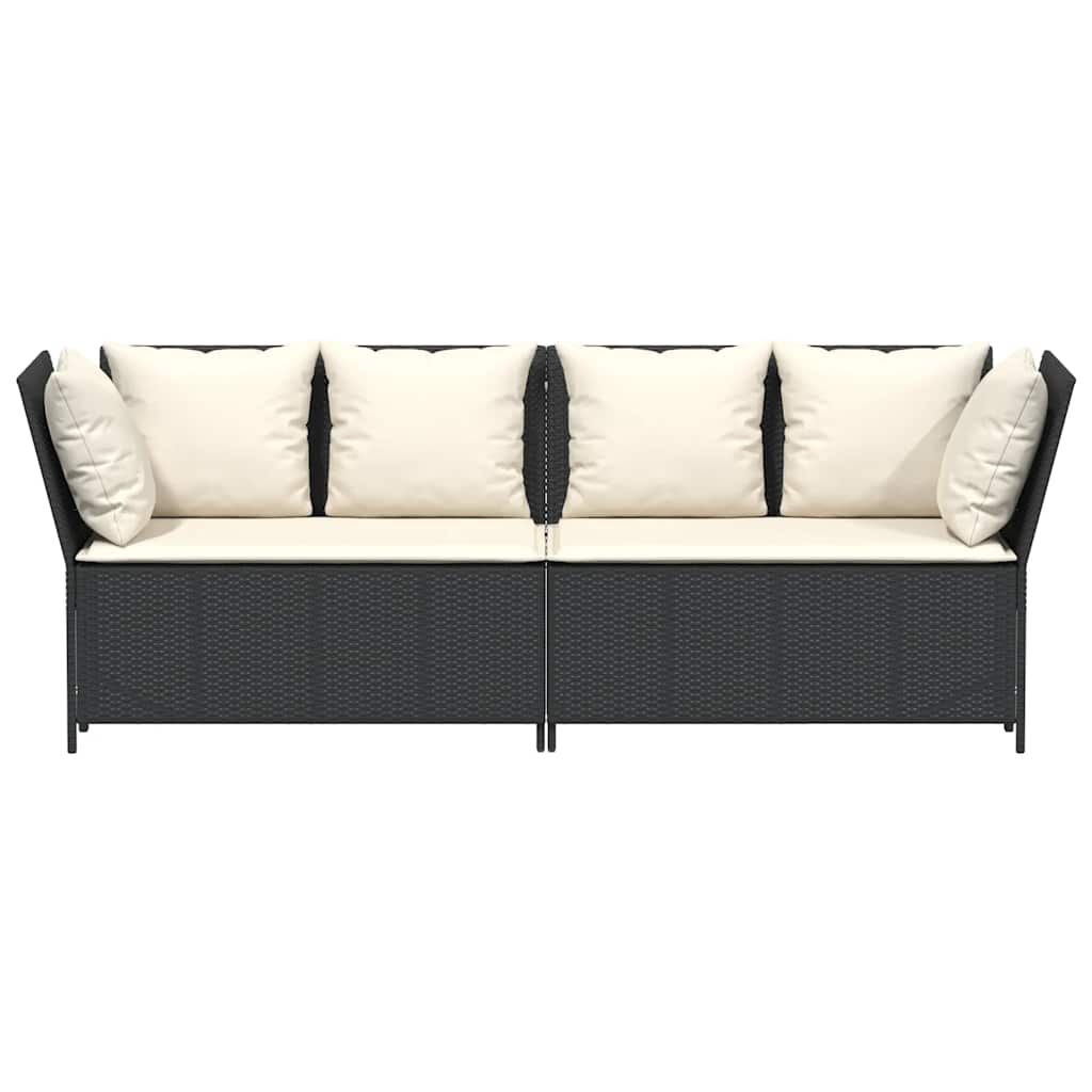 vidaXL Garden Sofa with Cushions Black Poly Rattan