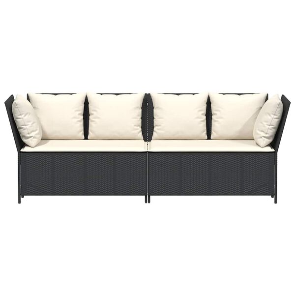 vidaXL Garden Sofa with Cushions Black Poly Rattan