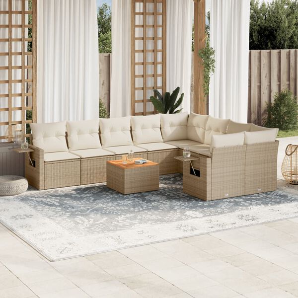 vidaXL 10 Piece Garden Sofa Set with Cushions Beige Poly Rattan