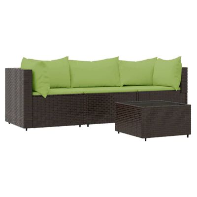 vidaXL 4 Piece Garden Lounge Set with Cushions Brown Poly Rattan